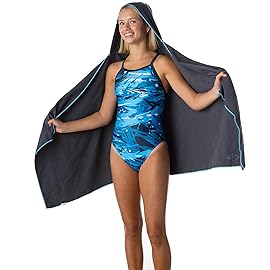 Flow Hydro Sport Towel - Microfiber Quick Dry Swimming Towels for Swim, Pool, Triathlon, and Other Water Sports in Medium, Large, Extra Large, and Hooded Sizes (Gray, Large w/Hood)