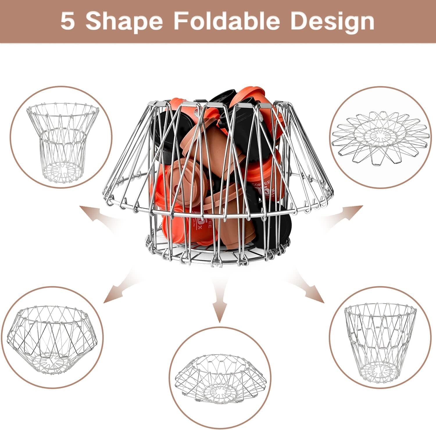 RRJ Multipurpose Stainless Steel Foldable Fruit and Vegetable Basket for Kitchen/Dining Table/Home(8 Shapes) 2