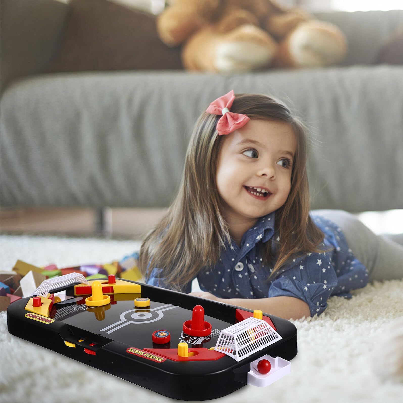 Mikinona Mini Hockey sur Glace Compétitif à 2 Joueurs Éducatif Noir en Plastique Jeu de Hockey sur Table pour Garçon et Filles Divertissement D'enfance