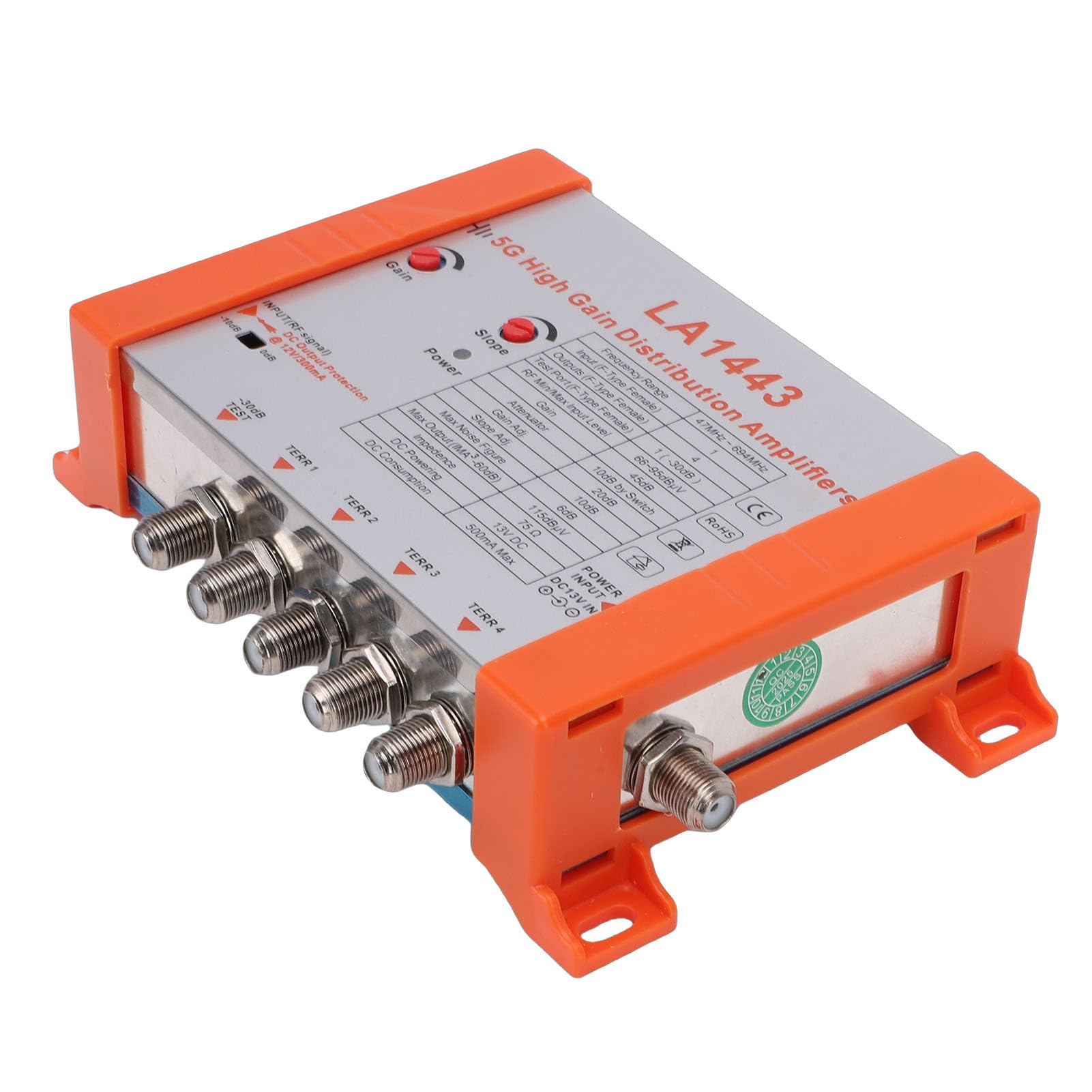 45dB High Gain 4-kanałowy Wzmacniacz Dystrybucyjny Modulatora Telewizyjnego z Filtrem 5G LTE, Zapewniający łatwe Połączenie Przy Bardzo Niskim Poziomie Hałasu, Spełnia (Wtyczka UE 1500 W)