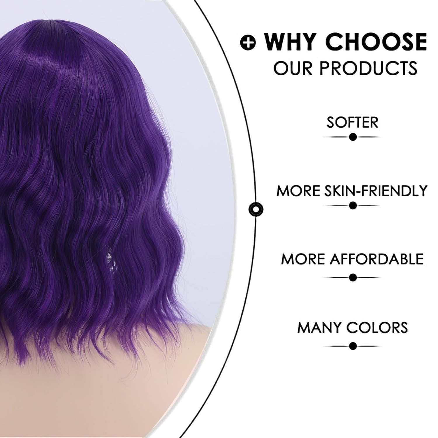 Colorfulpanda Short Bob Dark Purple Wigs for Women Shoulder Length Wavy Curly Wig with Fringe Natural Synthetic Heat Resistant Hair Wig Daily Party wig 14 Inch - Image 4