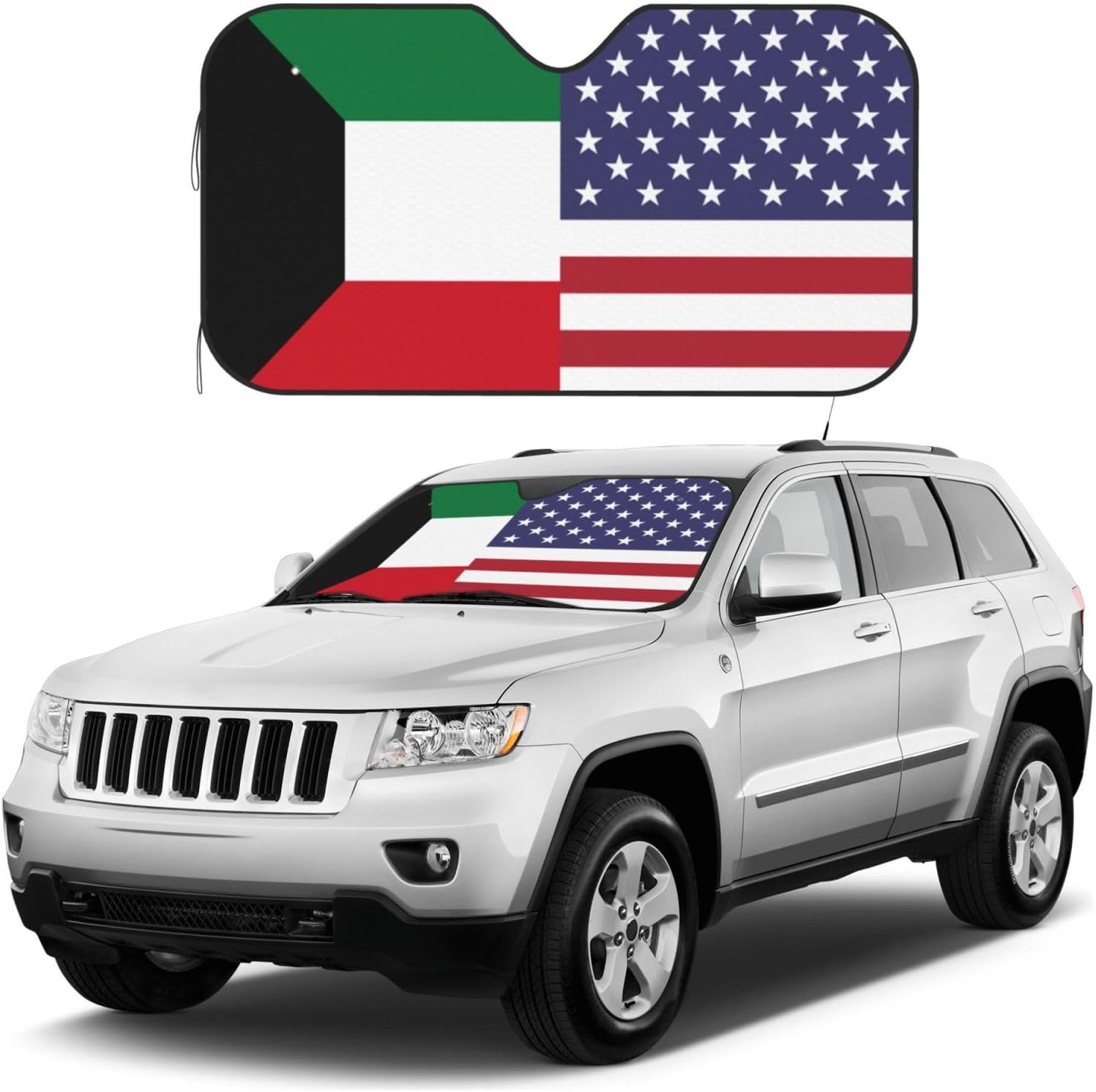 America Kuwait Friendship Flag Foldable Car Windshield Sunshade Blocks Heat and Sun Glare Uv Rays