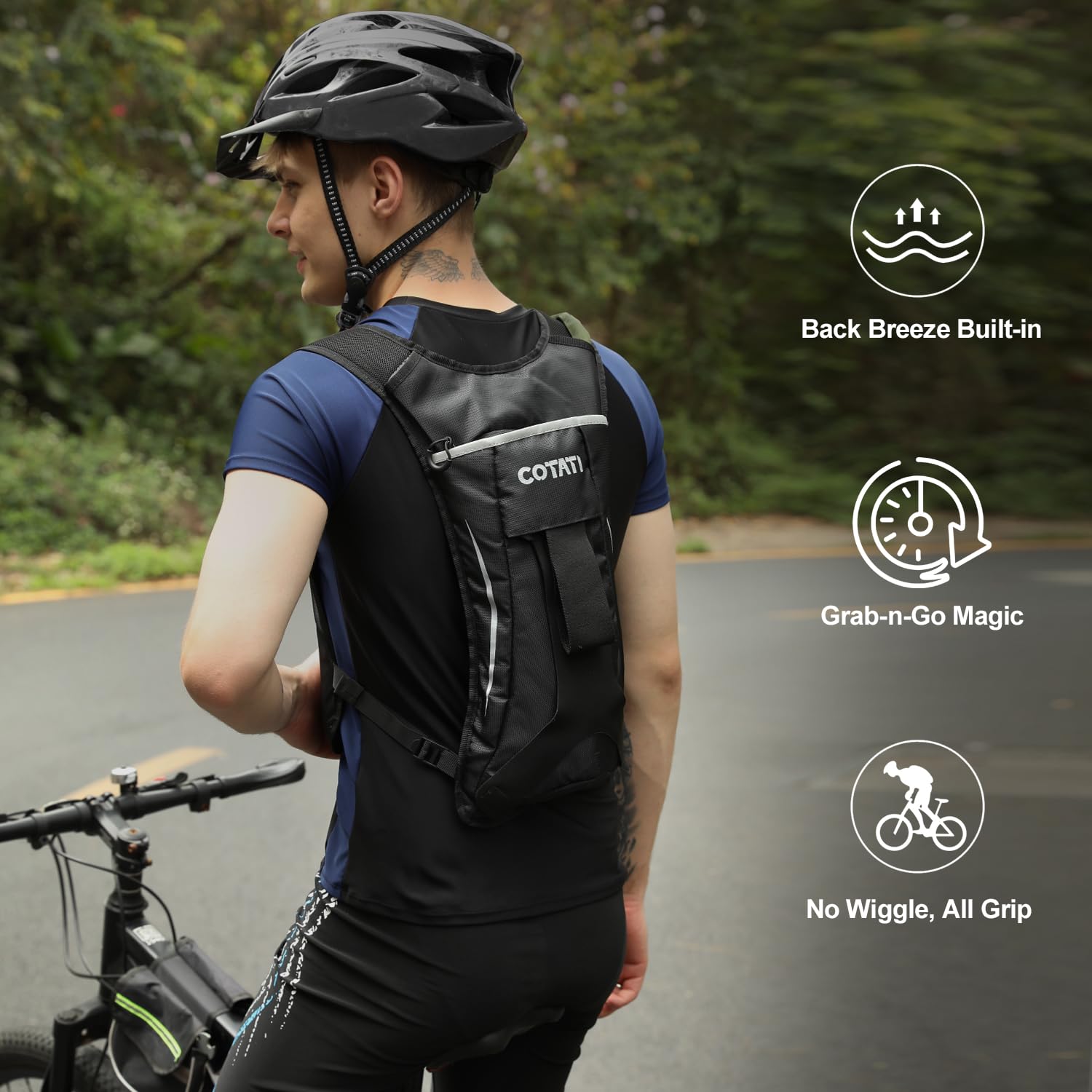 COTATI Zaino da corsa con sacca d'acqua da 2 l, zaino leggero per uomo e donna, escursionismo, ciclismo, ciclismo