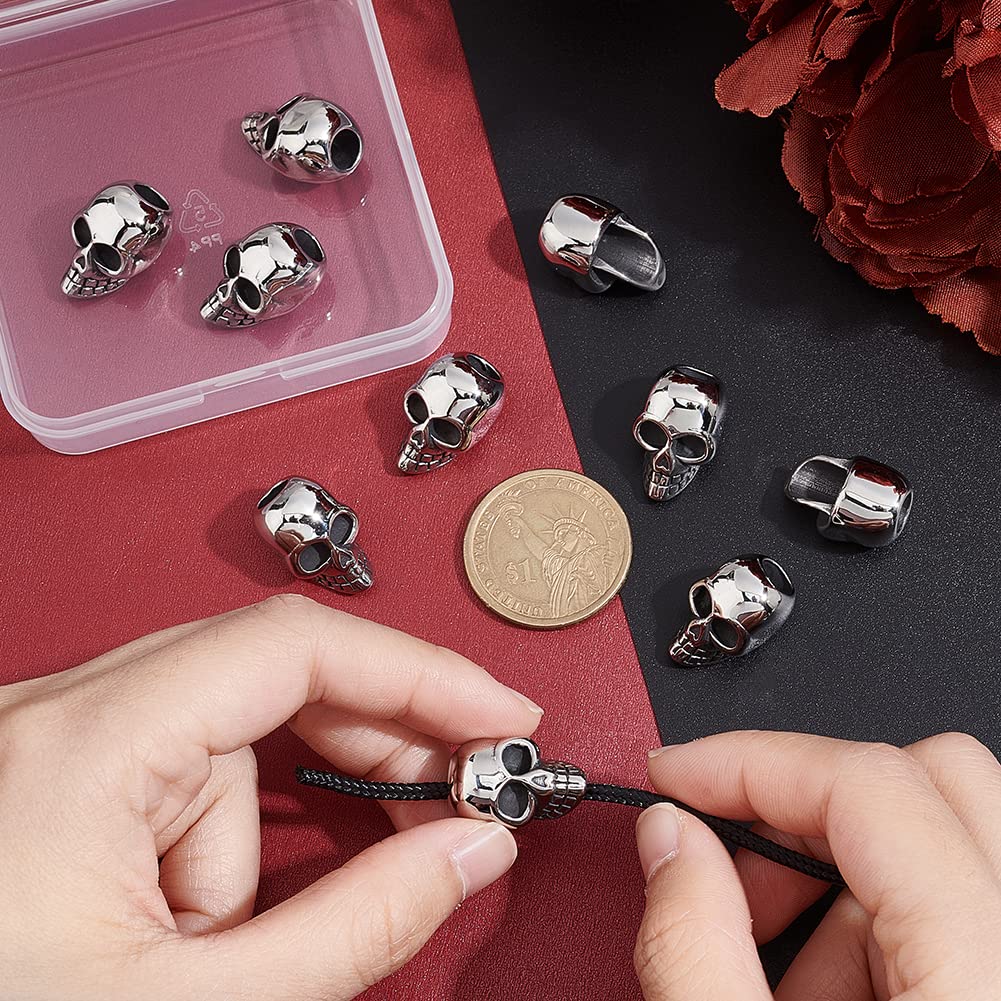 UNICRAFTALE 10pcs 6.5mm Hole Skull Beads 316 Surgical Stainless Steel Skull Spacer Beads Antique Skull European Beads Large Hole Skull Bracelet Beads for DIY Necklace Bracelets Jewelry Making - Image 4