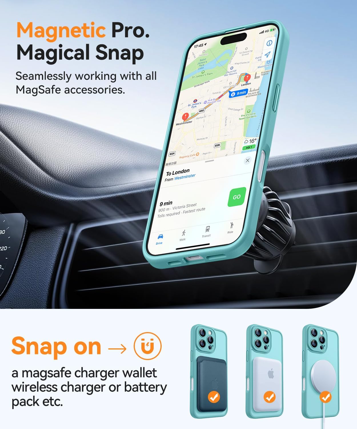 CANSHN Magnetic Compatible with iPhone 16 Pro Case, Upgraded [Full Camera Protection] [Compatible with Magsafe] [Translucent Matte] Shockproof Protective Phone Cover 6.3 Inch - Teal - Image 5