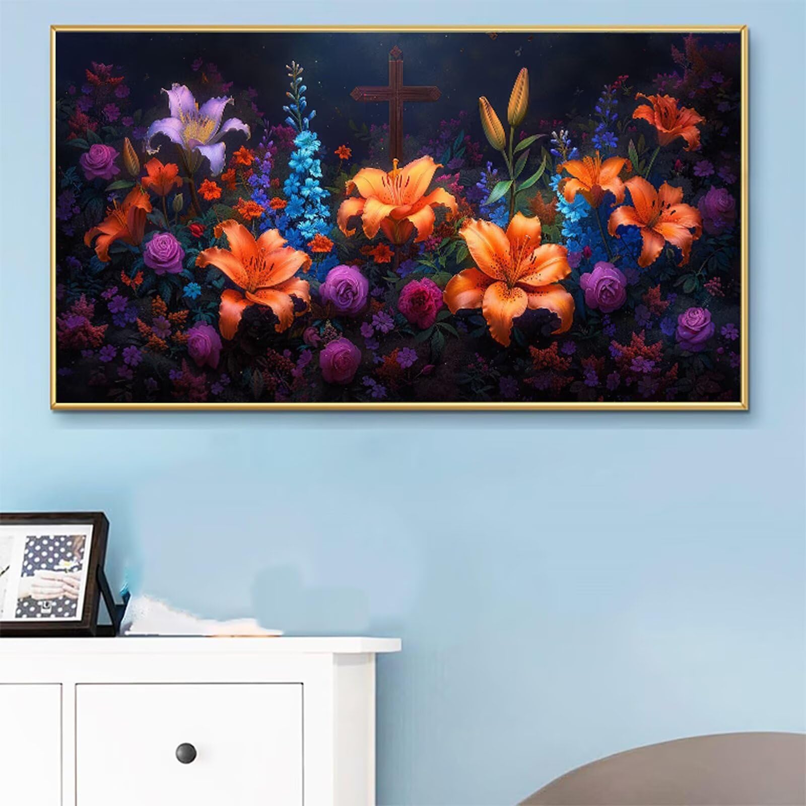 Malowanie według liczb XXL, lilia, malowanie według liczb, dla dorosłych, kolor pomarańczowy, 80 x 160 cm, bez ramki, zestaw do malowania według numerów z farbami akrylowymi i pędzlami, niegniotące
