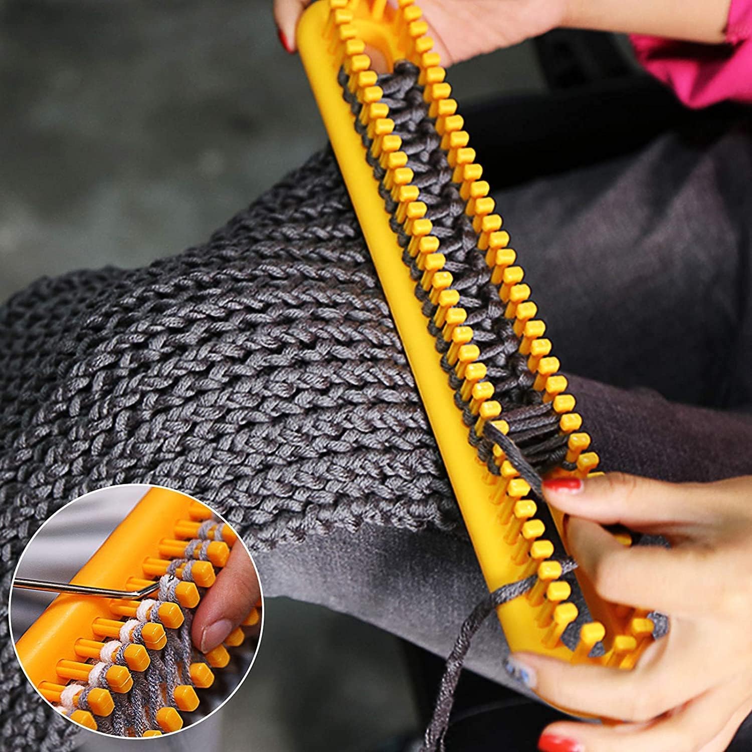 Katech Strickrahmen, 3 Dichter Zahn Knitting Loom Set mit Haken und Wolle Nadel, Lange Strickrahmen für Socken Mützen Schals Pullis, Klassischen Strickliesel