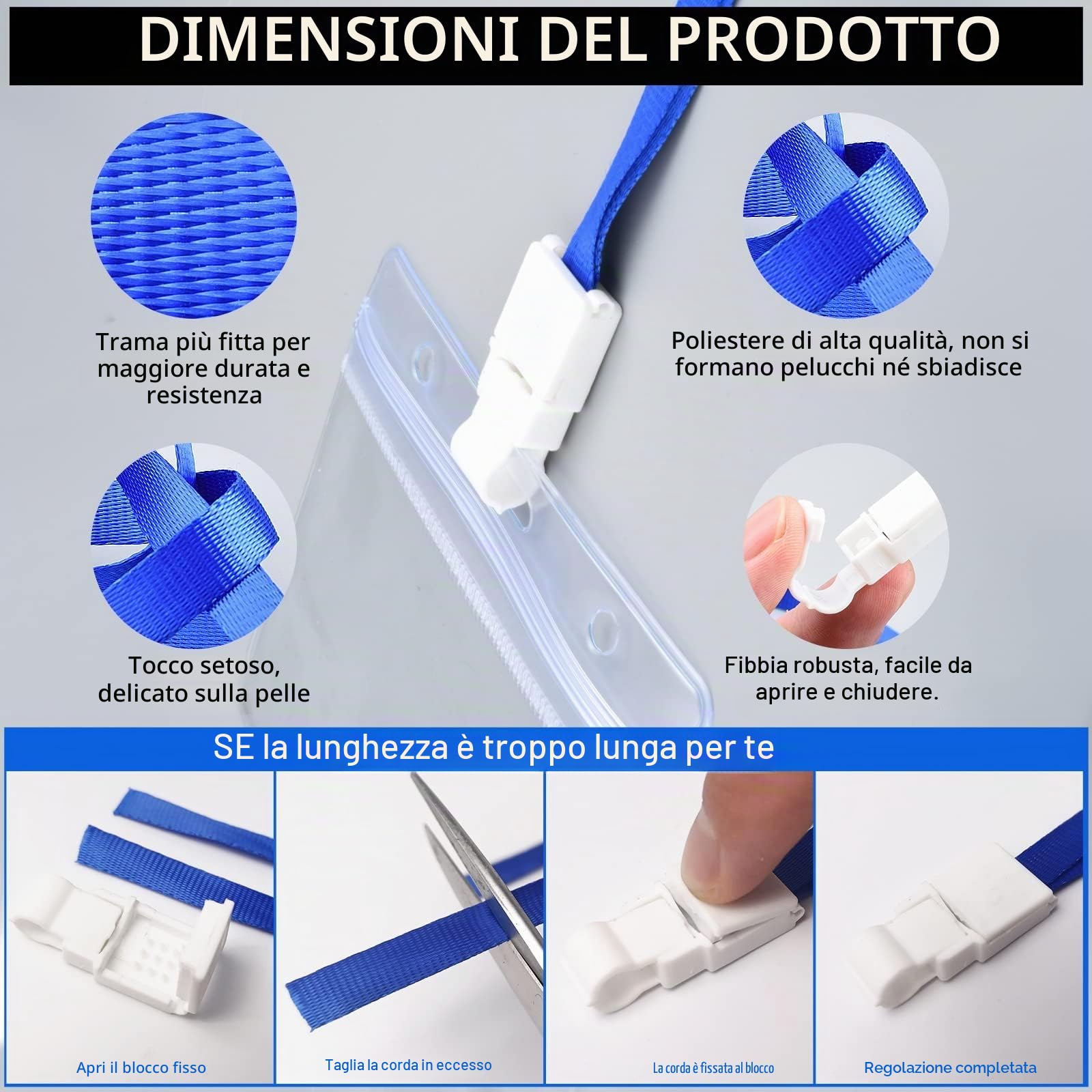 Porta Badge da Collo Trasparente Impermeabile con Cordino e Porta Carte Orizzontale per Ufficio