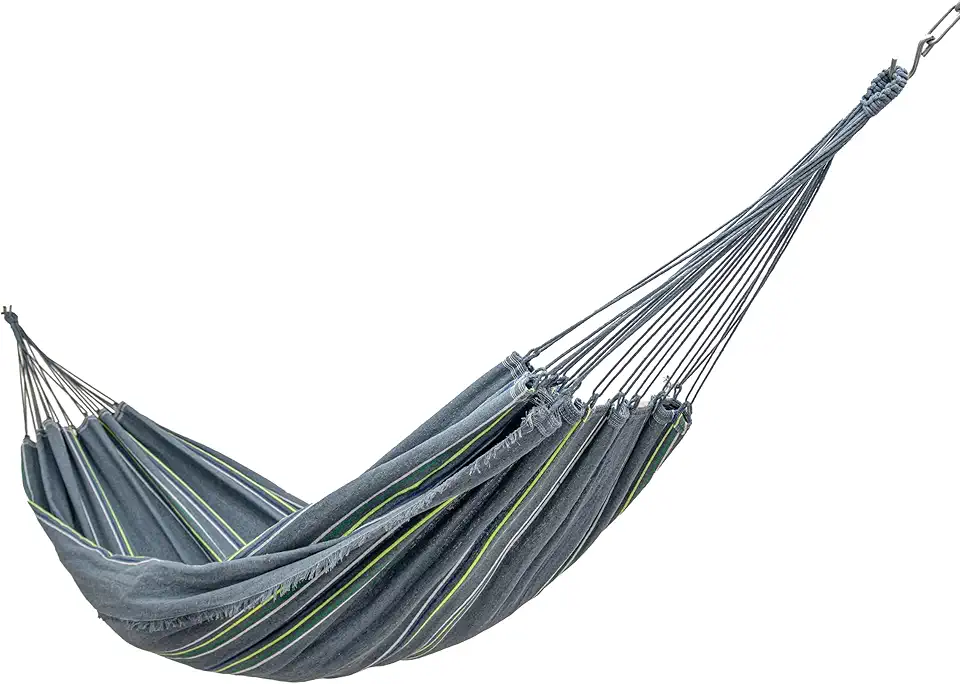 Rede de Dormir Cinza com Listras Coloridas – 100% Algodão | Suporta até 250 kg | Rede de Descanso Ideal para Varanda, Quintal e Acampamento
