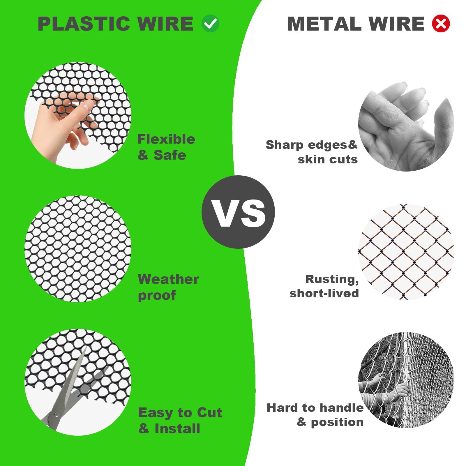 Tking Plastic Chicken Wire Mesh Roll 40cm x 12m (15.75" x 472.44") 8mm Holes & 100 Fixed Straps Fencing Mesh Poultry Breeding Netting Garden Balcony Net Fence Farm For Home Gardening Protection Black - Image 3