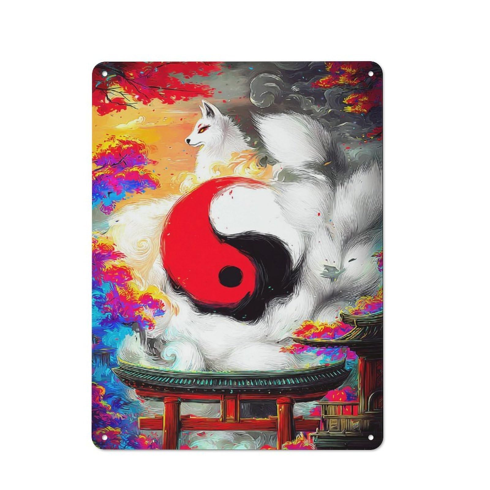 Junmoney Yin-Yang Fox Spirit Gate -1 40X30cm Retro-Style Tin Sign With For Café Or Restaurant, Winter Wall Decor For Hospitality Interior Collectors