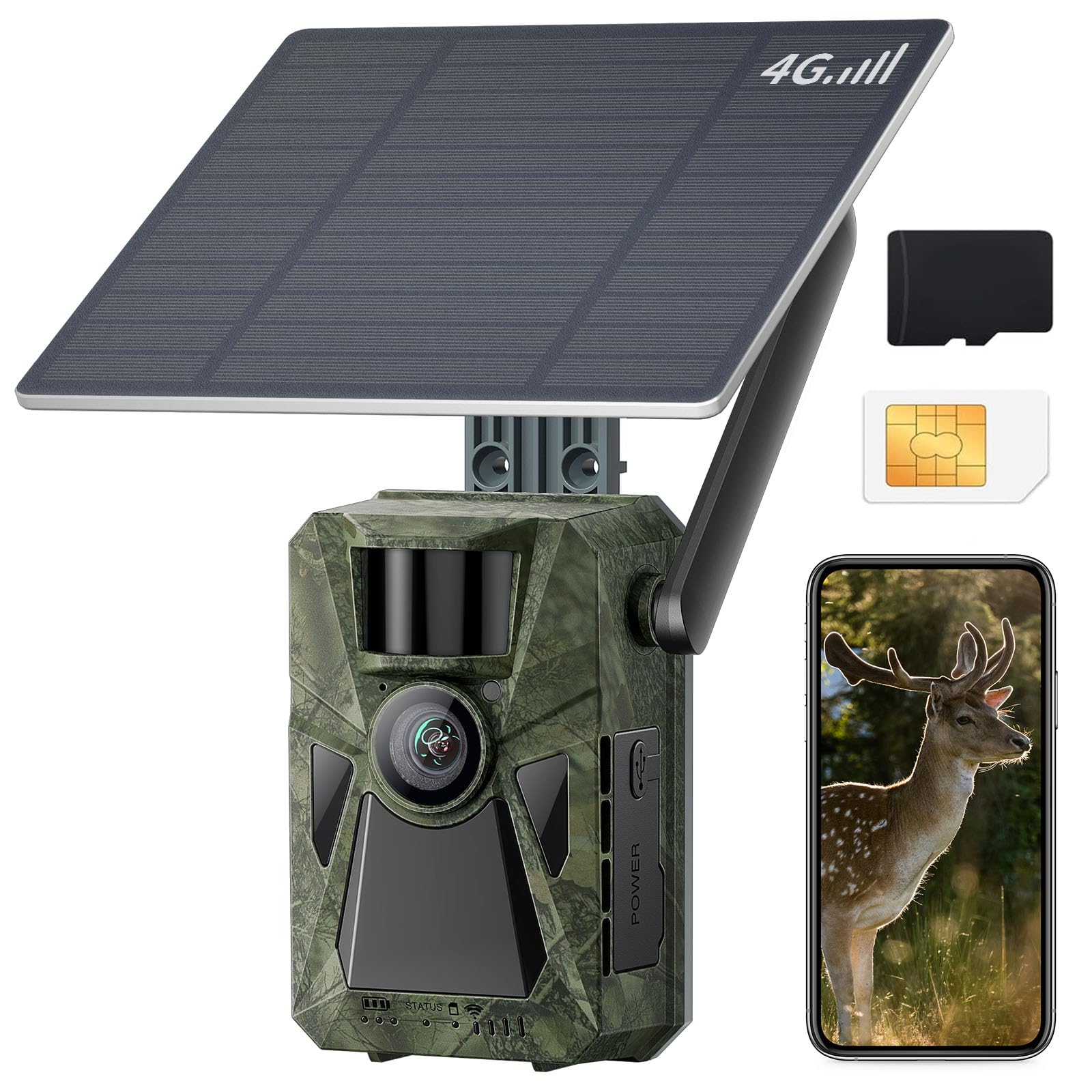 FKPCAM 4G LTE Wildkamera mit SIM Karte Solar, 2.7K/48MP Video Wildkamera mit Handyübertragung APP, Eingebaute 7500mAh Lithium-Batterie, 64GB Speicherkarte,Wildtierkamera Nachtsicht, 0.2s Auslöser,IP67