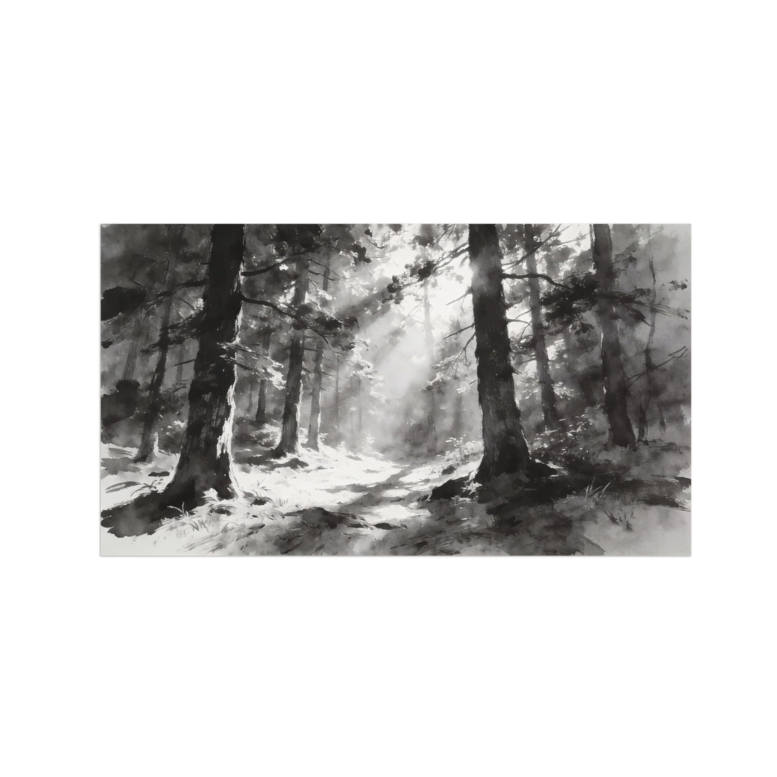 Black White Landscape Wall Art. Forest Tree 3. Picture 60x108cm Framed
