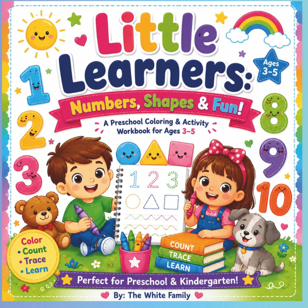 Little Learners: Numbers, Shapes & Fun!: A Preschool Coloring & Activity Workbook for Ages 3-5