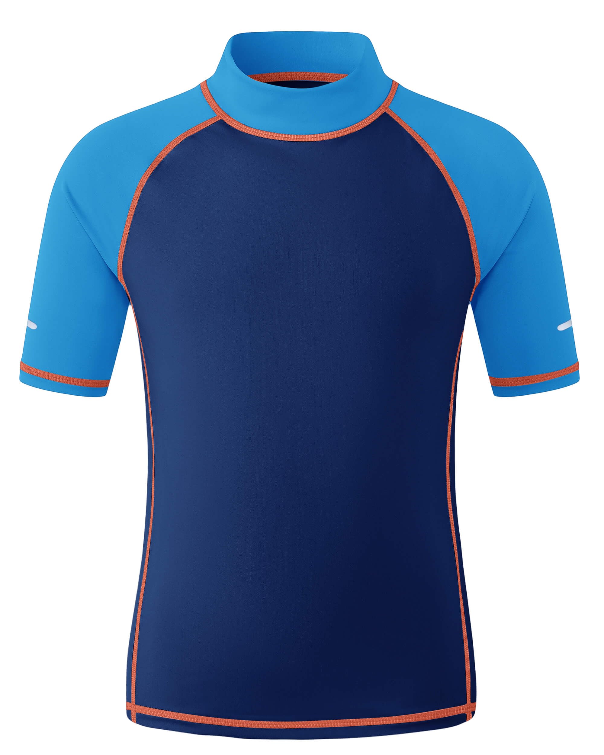 Koszulka Do Pływania dla Dzieci z Krótkim Rękawem UPF 50+ Rash Guard z Odblaskowymi Paskami, Szybkoschnąca, Ochrona UV dla Chłopców i Dziewczynek, Rozmiary 5–15 Lat