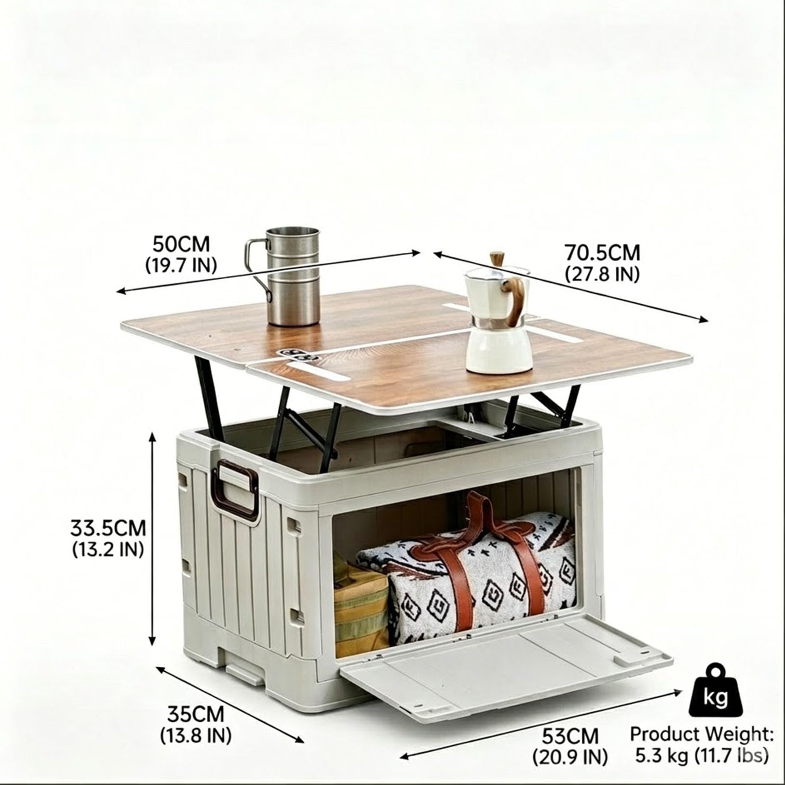 Camping Aufbewahrungsbox Faltbar mit Tisch & Seitenkorb | Kofferraum Organizer für Camping, Wohnmobil Reisen, Picknick und Outdoor Ausrüstung mit multifunktionaler Nutzung