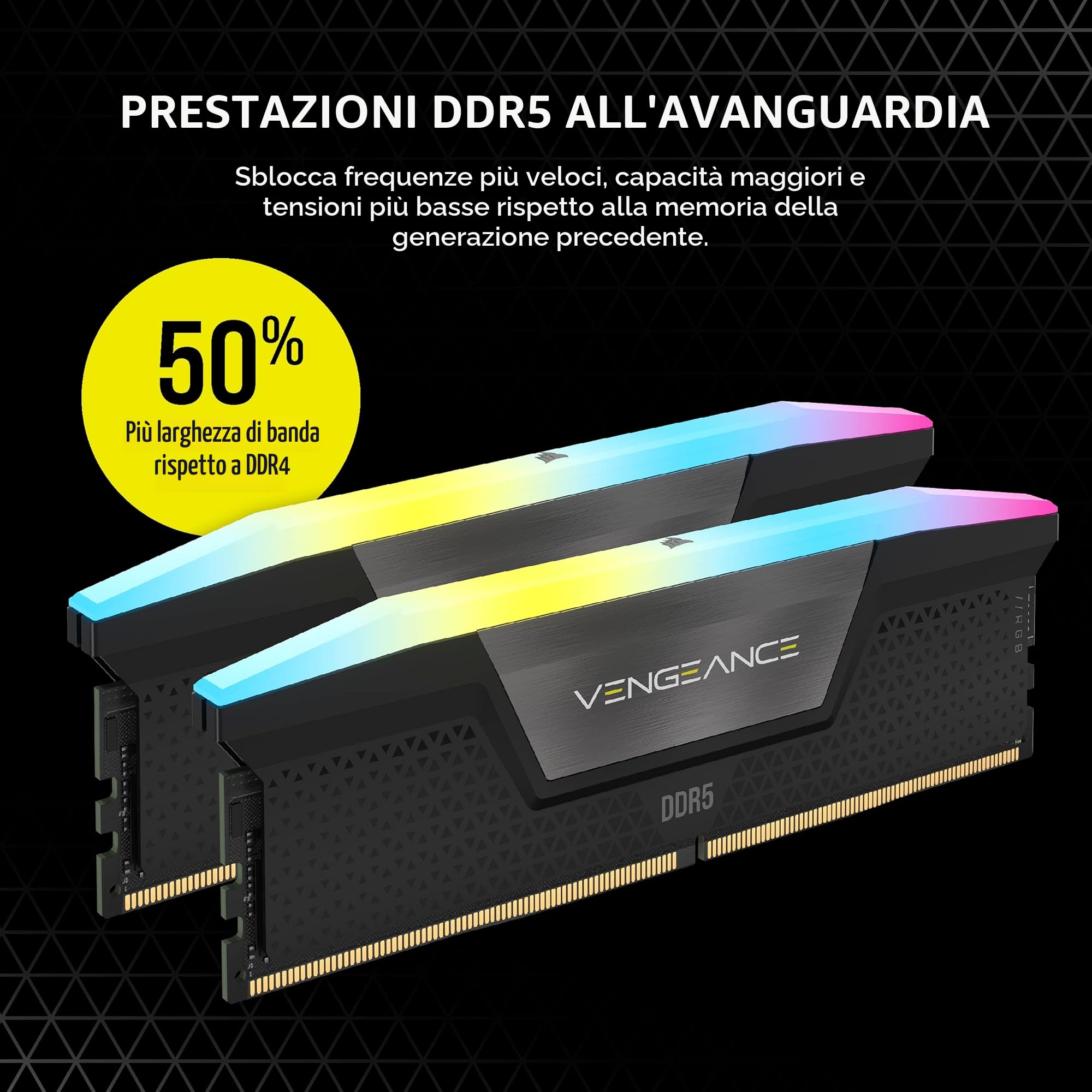CORSAIR VENGEANCE RGB DDR5 32GB (2x16GB) DDR5 6000MHz CL30 AMD EXPO Intel XMP iCUE Memoria Compatibile per Computer - Grigio (CMH32GX5M2B6000Z30K)