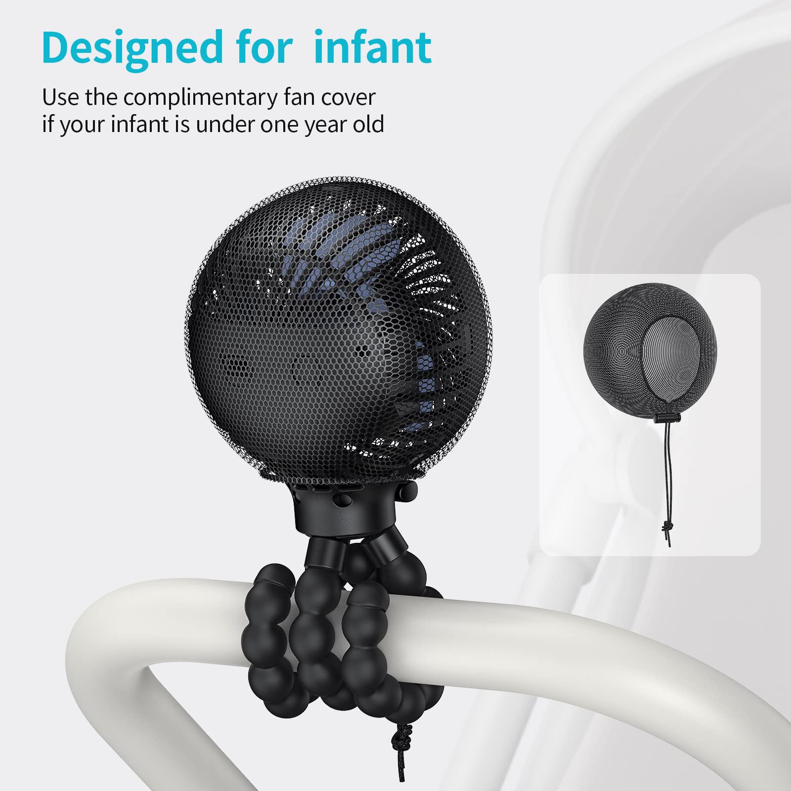 SmartDevil Ventilatore USB,Versatile con Batteria da Flessibile Treppiede,3 Velocità, Forte Flusso d'aria, Silenzioso Ventola USB Portatile,per per Passeggino,Tapis Roulant,Tenda,Viaggiare(Nero)