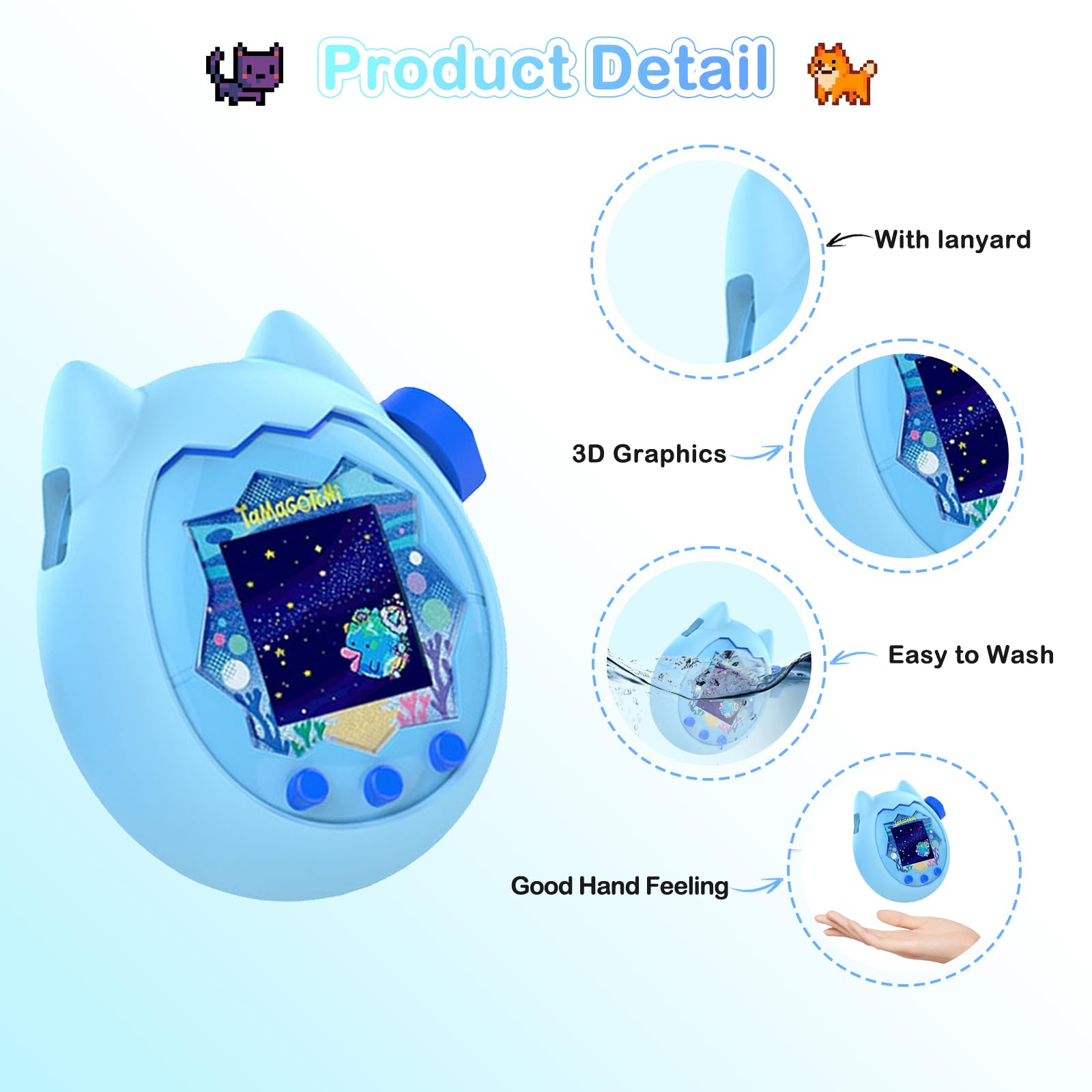 Coque Silicone Pour Tamagotchi Paradise - Protection Complète Anti-choc, Anti-rayures, Avec Film écran Et Cordon, Bleue - 7