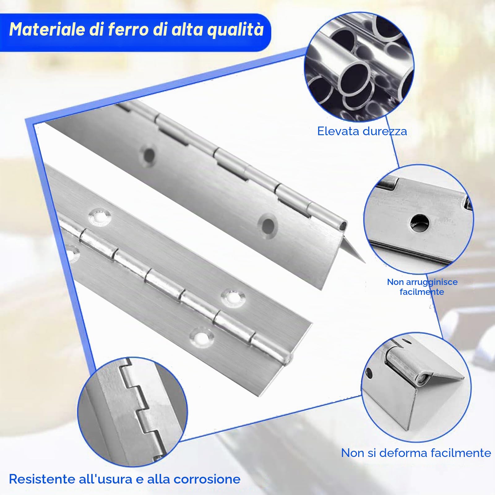 Cerniera per Pianoforte in Acciaio Inossidabile 4 Pezzi Cromata Lunga per Mobili