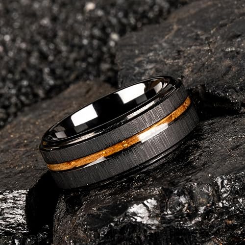 Miniatura 4 de Anillos de tungsteno para hombre y mujer de 8 mm, negro, con diseño de promesa de moda, anillo de boda con ranuras martilladas, meteorito, carburo