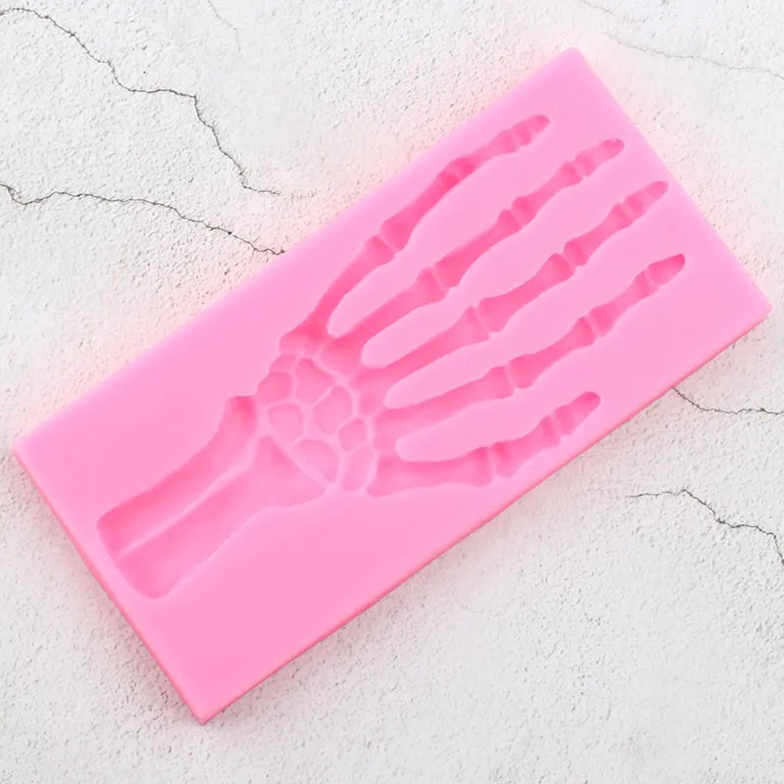 Moldes de silicona para manualidades, molde de chocolate, 16,4 x 7,8 cm, herramientas de decoración de pasteles de Halloween, moldes de silicona de hueso de esqueleto de mano, moldes de silicona para