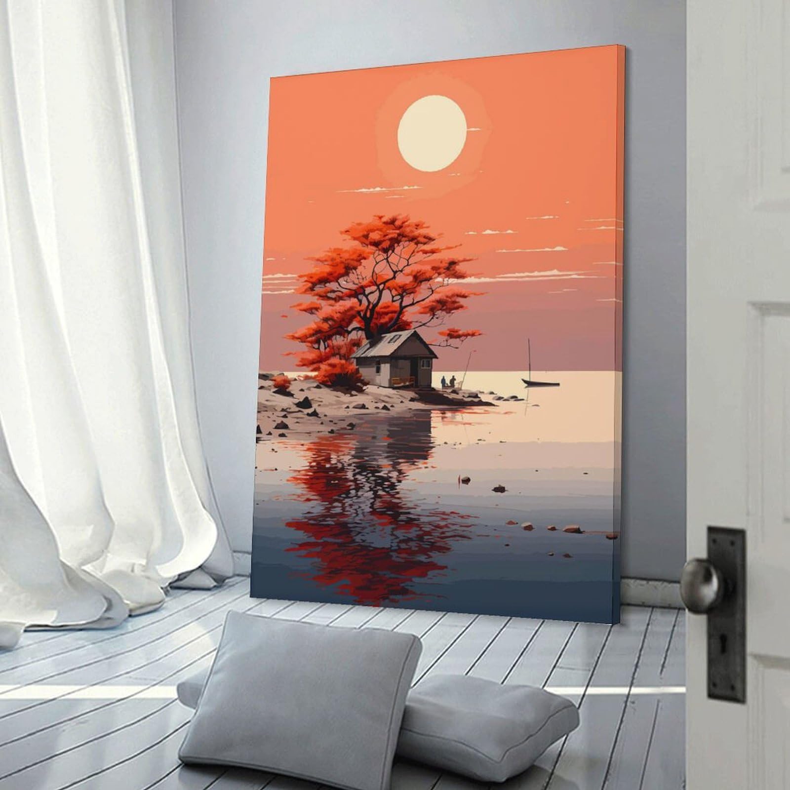 Junmoney Frame-Cottage Core Sunset Cottage Core Sunset Decorative Canvas Print 16X24inch(40X60cm), For Home, Office, Studio Or Guest Room, Versatile Wall Decor For Many Rooms