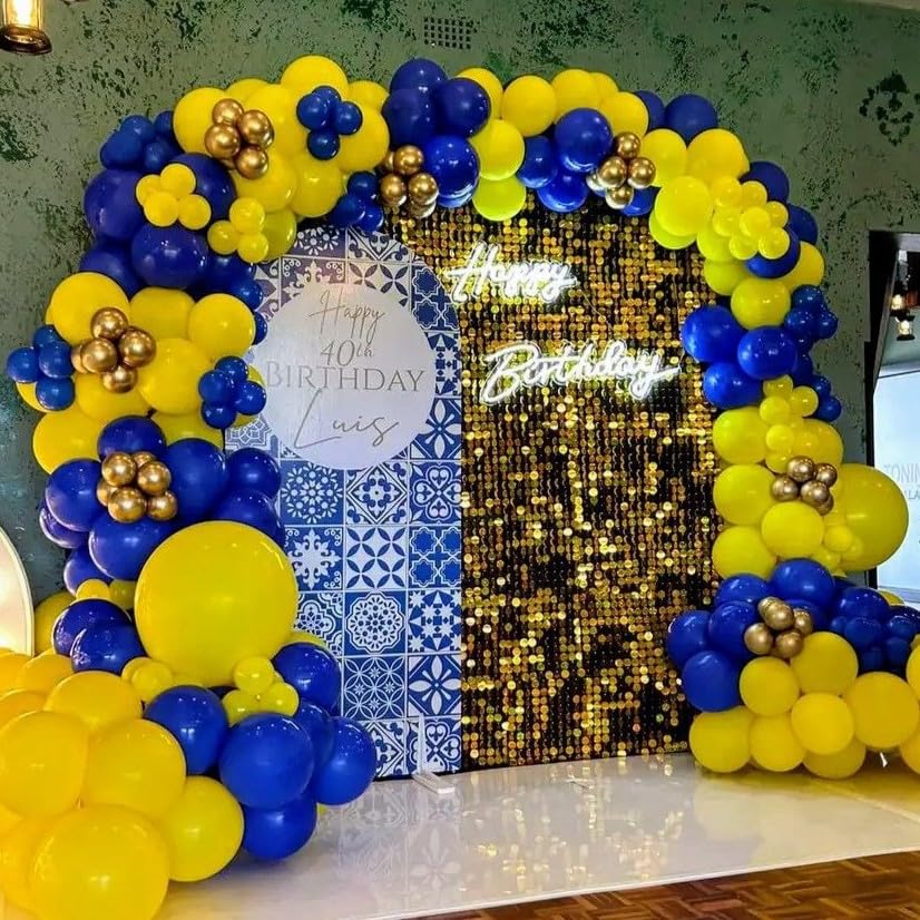 Image of Blue and Yellow Balloons, 12 Inch Double Stuffed Chrome Royal Blue and Yellow Confetti Latex Balloons for Graduation Celebrations Prom Baby Shower Birthday Party Decorations