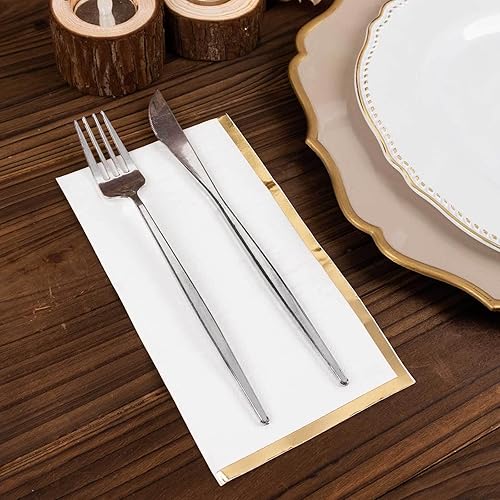 Miniatura 2 de Efavormart - Paquete de 50 servilletas de papel desechables de 2 capas con borde de lámina dorada, color blanco