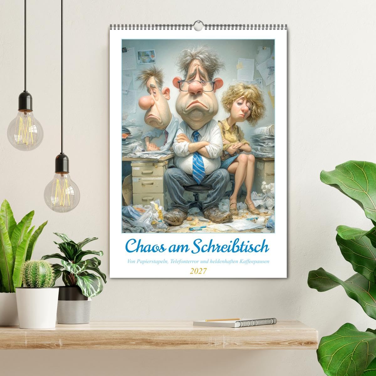 CALVENDO - Chaos am Schreibtisch (Wandkalender 2027 DIN A2 hoch), Monatskalender: Willkommen im Büro-Dschungel, wo Kaffeeflecken neben To-do-Listen wohnen und der Tacker grundsätzlich dann streikt, we
