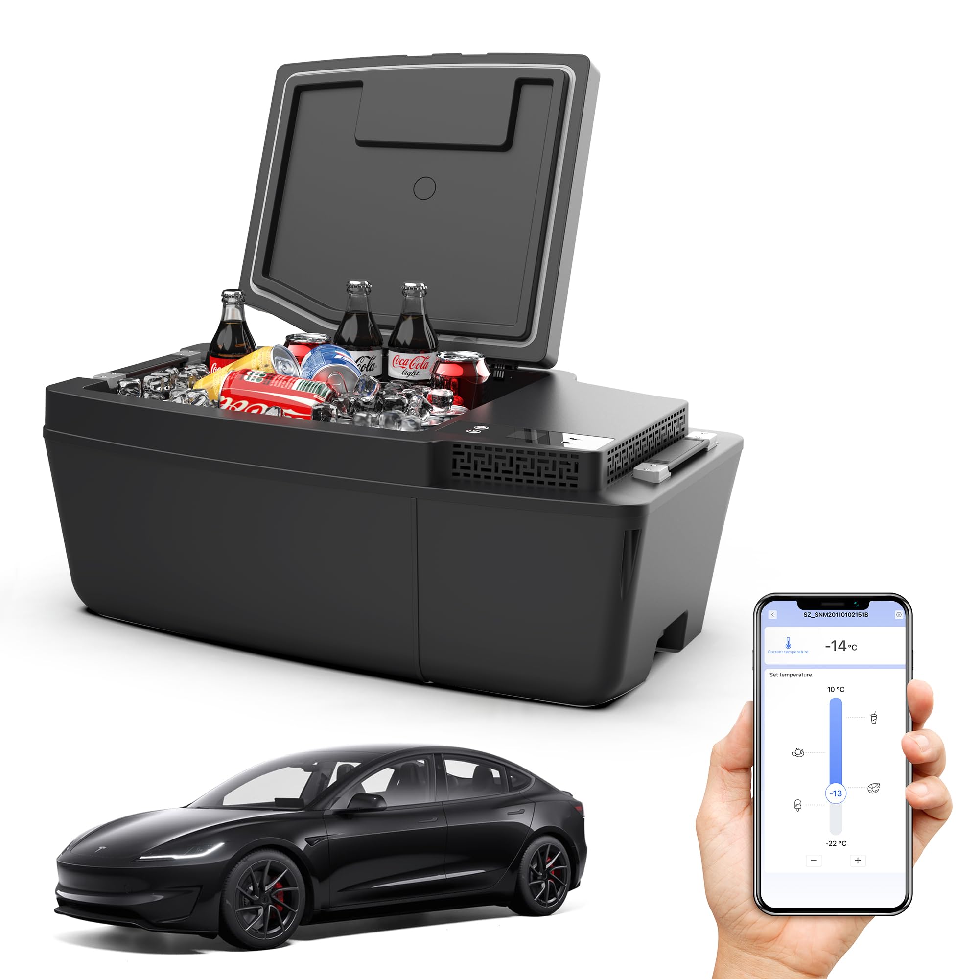 Car Refrigerator for Tesla Model 3 2017~2023 2024~2026 Highland Car Fridge 12V Refrigerator for Tesla Model 3 Trunk 21qt(20L) -8℉~50℉ Portable Freezer Cooler for Camping Tailgating Road Trip & Home