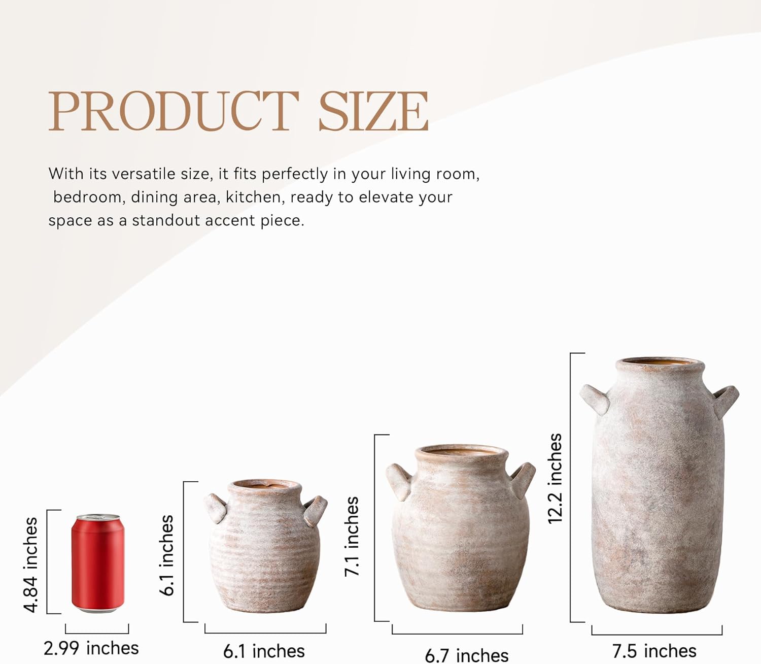 Large Flower Vase Home Decor - 12 inch Tall Ceramic Farmhouse Rustic Table Vases with Handle Living Room Decoration Decorative Modern Pottery for Floor Kitchen Shelf Coffee Dining Desk Fireplace - Image 3