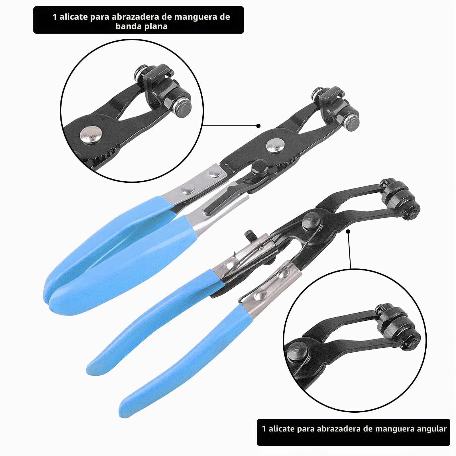 DAYUAN 9 piezas Juego de alicates para abrazadera de manguera (con banda angular y plana para mordaza), herramienta universal de extracción de tubo giratorio, kit de accesorios para automóvil