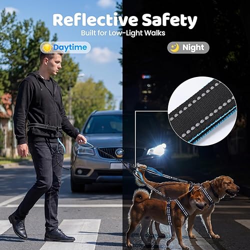 Miniatura 7 de Correa de perro manos libres, correa elástica para 2 perros grandes, correas resistentes sin enredos de 6 a 8 pies (50-120 libras) 2 Perro – Shadow
