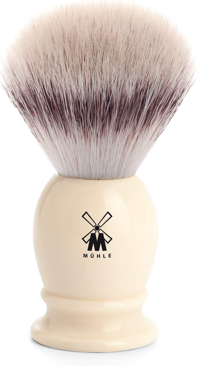 Classic Small Faux Ivory Silvertip Fiber Shaving Brush - Synthetic Luxury Shave Brush for Men, Rich Lather