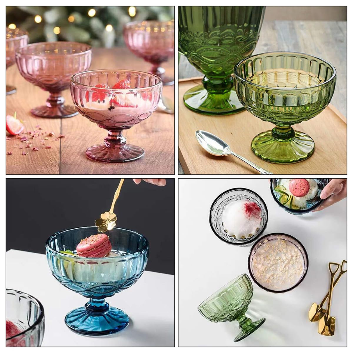 Zerodeko 3 Stück Dekorative Glas Dessertschalen mit Fuß Hitzebeständig Elegantes Blumenmuster für Feierlichkeiten und Festliche Partys