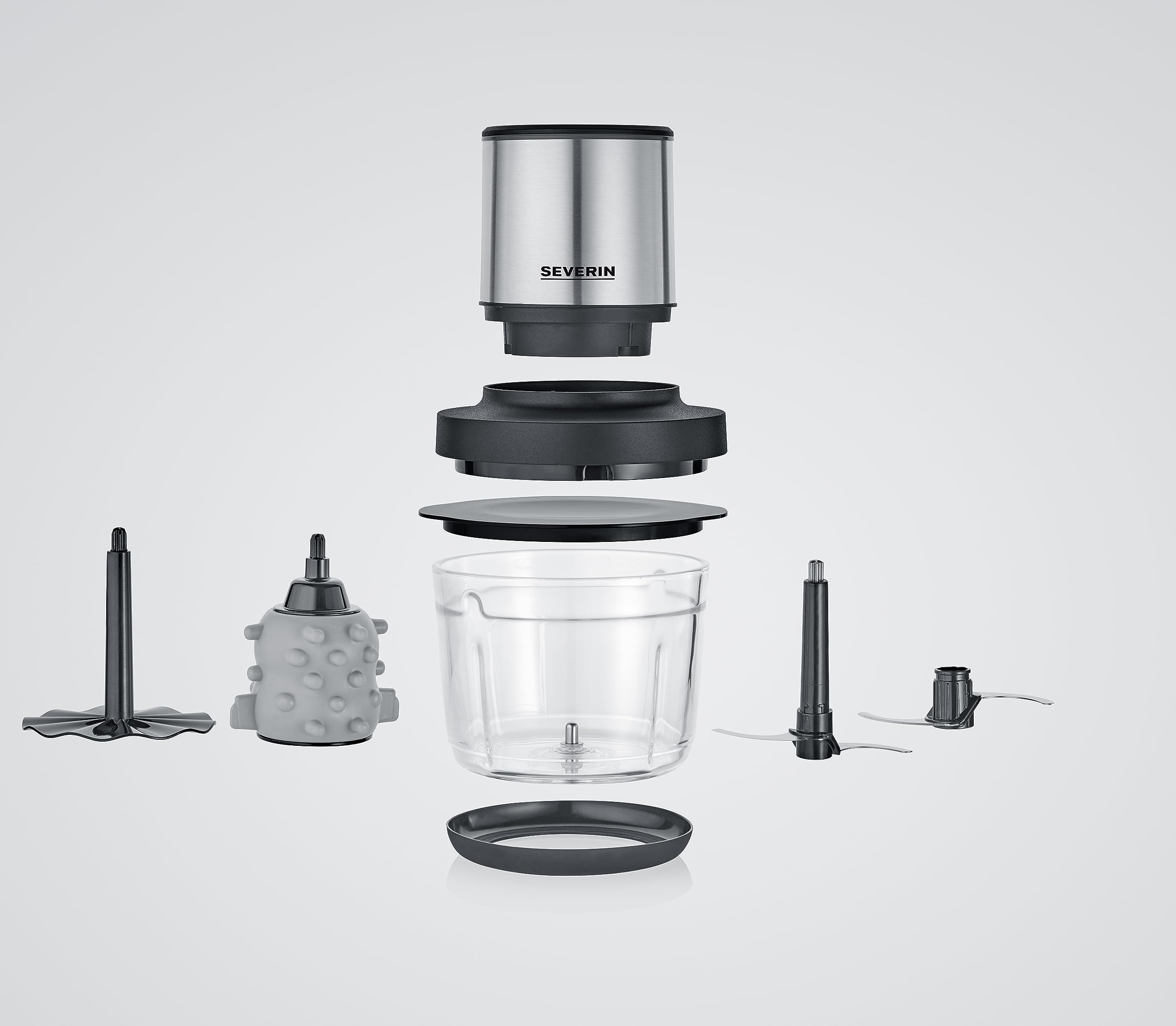 SEVERIN Hachoir électrique 200 W multifonction sans fil d'une capacité d'1 L et d'une autonomie de 2h, Hachoir à viande, oignons, herbes, fromage, etc., Broyeur universel, noir mat/inox, KM 3866
