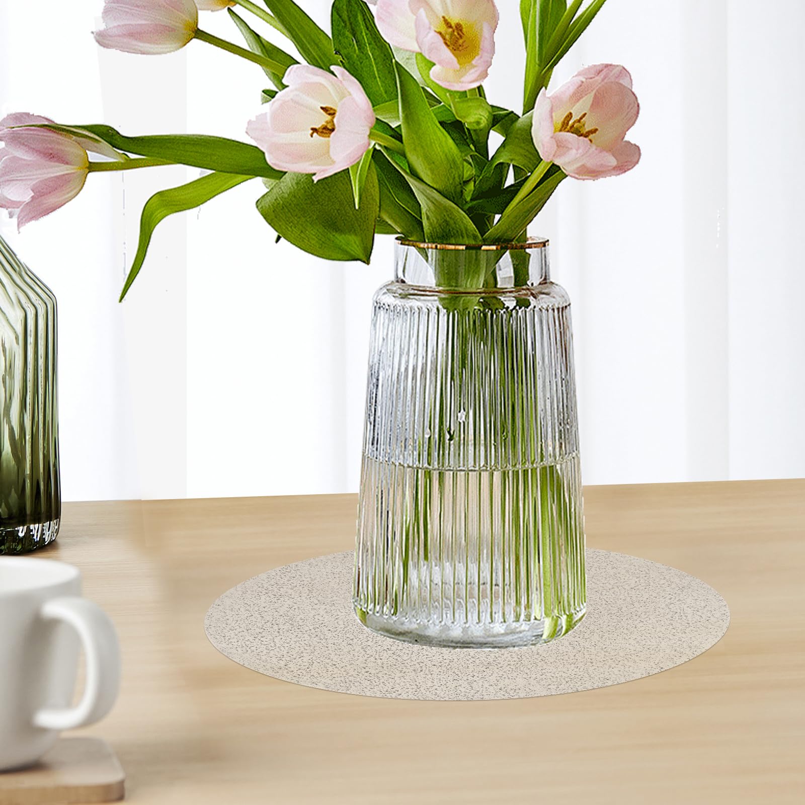Hysenm Set di 50 tovagliette usa e getta argento, ultrasottile 33 cm rotonde in rete pressata, tovagliette usa e getta per la decorazione della casa, tavolo da pranzo, matrimoni, feste di compleanno