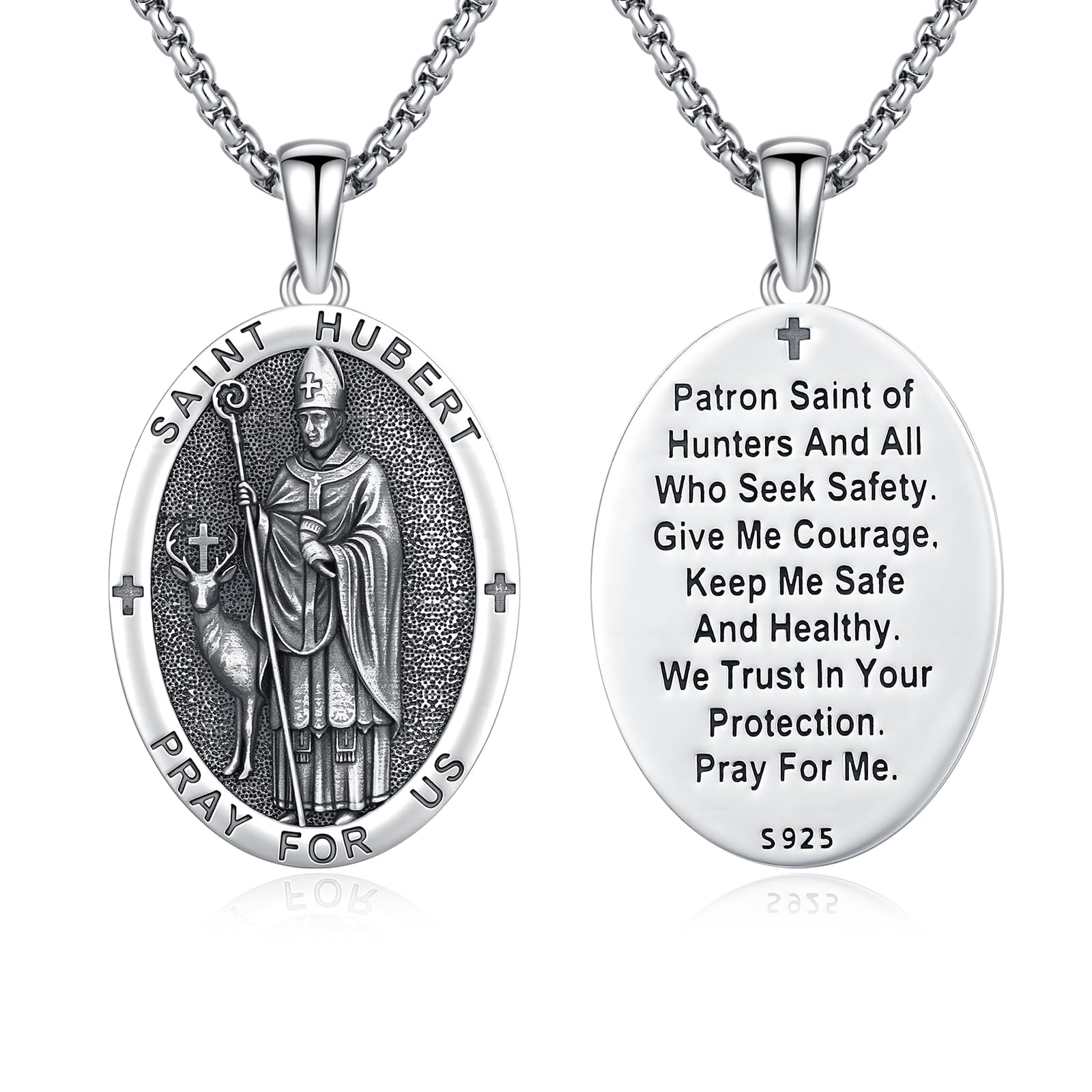 Silver/14K Gold Patron Saint Medal Amulet Necklace for Men Women