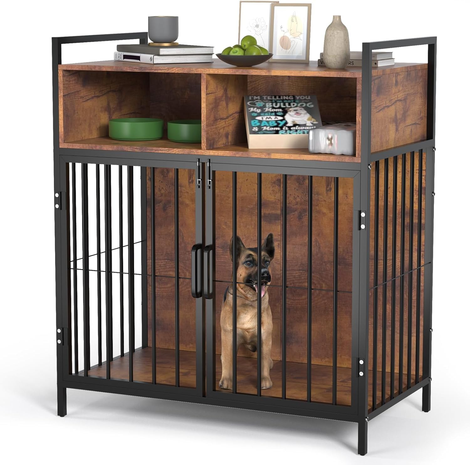 Jaula para perros, muebles para el hogar, caja para perros, jaula para perros, perrera de madera con cajón, 2 puertas, moderna caseta de madera para interior para perros pequeños, jaula para perros