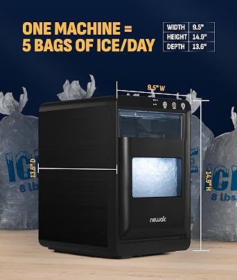 Nugget Ice Maker Countertop | 44 lbs/Day Pebble Ice Machine with Self-Cleaning | Soft Chewable Pebble & Sonic-Style Ice | Black Stainless Steel