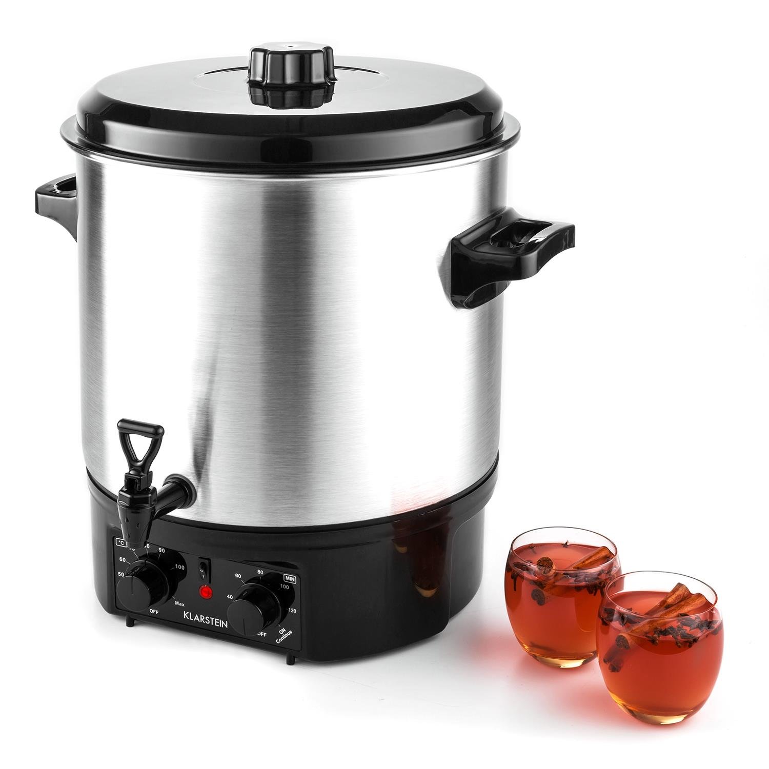Klarstein Biggie - apparecchio infusore, pentola da sciroppo, pentola da conserva, apparecchio per il vin brulé, elettrico, Capacità: 27 l, 2 w, manici termicamente isolati, argento