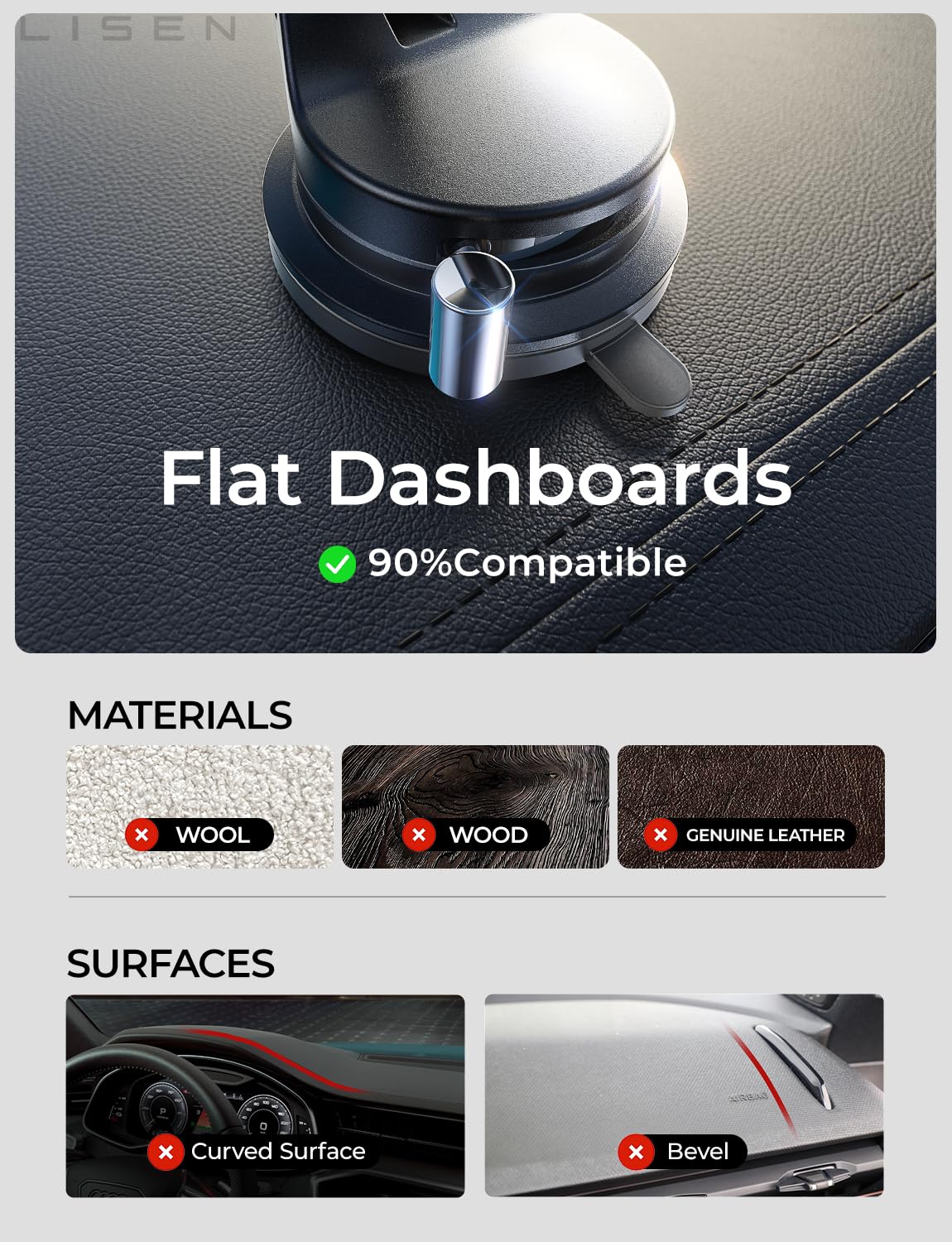 LISEN Vacuum Magnetic Phone Holder for Car, Magsafe Car Mount 360 Adjustable Vacuum Suction Cup, Phone Mount for Car Accessories/Windshield/Mirror/Kitchen/Gym for iPhone 17 Pro Max 16 15 14 13