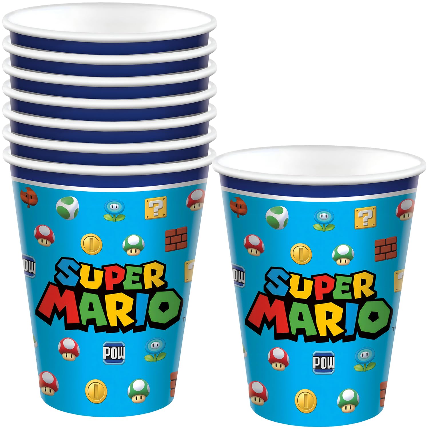 Amscan Bicchieri multicolore Super Mario Brothers (255 g) - Confezione da 8 bicchieri a tema durevoli e riutilizzabili, perfetti per feste per bambini