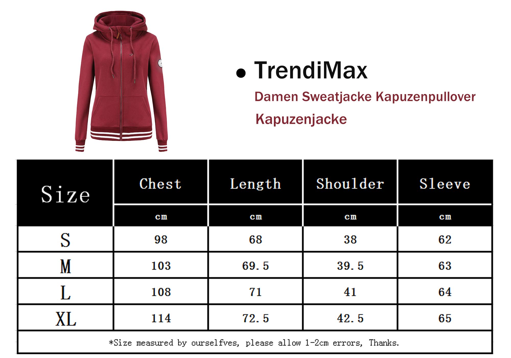 TrendiMax Sweat à Capuche Femmes avec Poches Manches Longues Manteau Femme Hiver Zippé Col Montant Hoodie Femme Chaude Douce Confortable