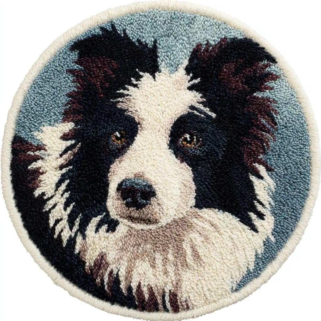 Round Latch Hook Rug Kits Collie For Adults And Starter 50*50Cm