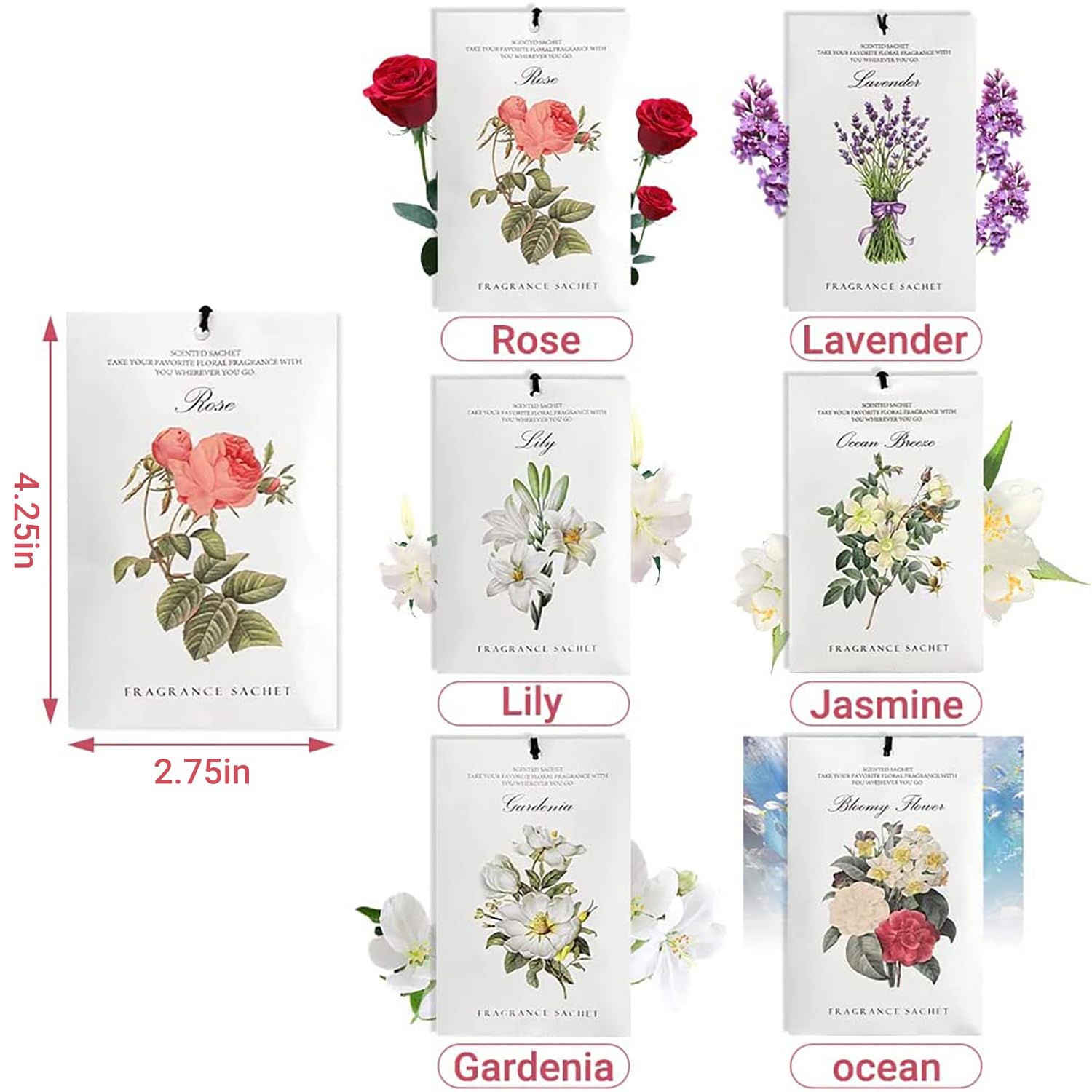 Wardrobe Aromatherapy Clothes Hanger, Fragrance Sachets Bags, Scented Bags For Wardrobe, Hanging Scent Bag, Wardrobe Air Freshener, Sachets Buds Bag, Scented Bags, 2 X Rose, 2 X Ocean