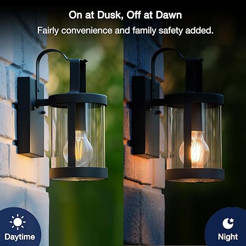 Miniatura 2 de FLSNT Bombillas LED Edison A19 con sensor de atardecer a amanecer, 7 W (60 W equivalente), 800 lúmenes, base de filamento vintage E26, fotocélula