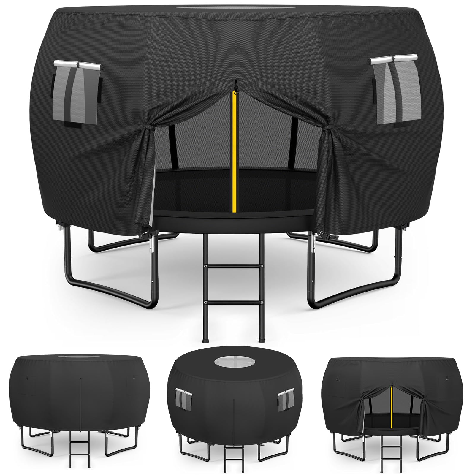 COSHNIBI Outdoor Round Trampoline Cover,Trampoline Tent 12FT Suitable for 8 Curved Pole Round Trampoline, Black(Cover Only)