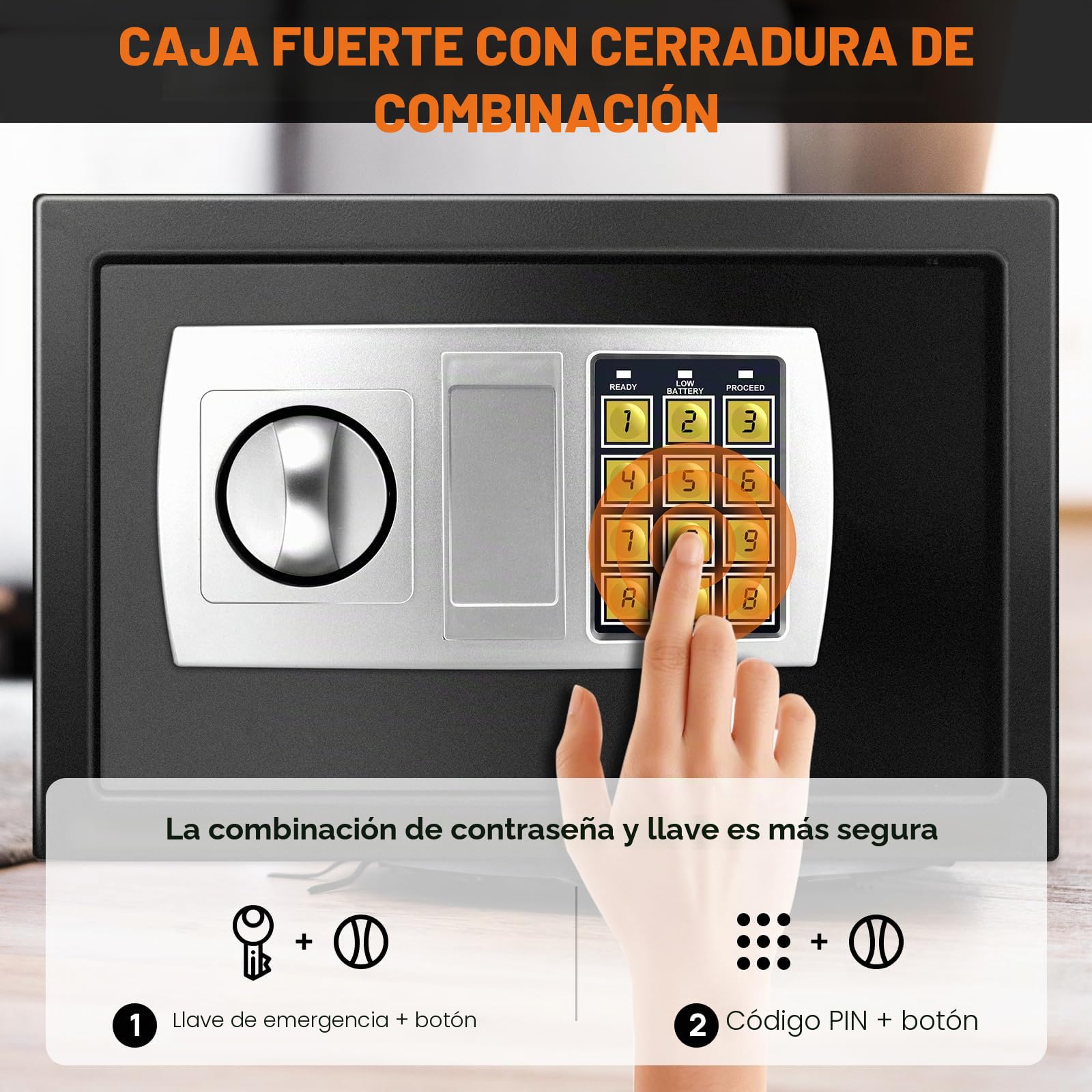 Mini caja fuerte para hogar, 34 l, ignífugo, impermeable, con llave de emergencia, para casa, oficina, caja fuerte, montaje en pared, para dinero en efectivo, joyas, medicamentos, negro, 8,5 l